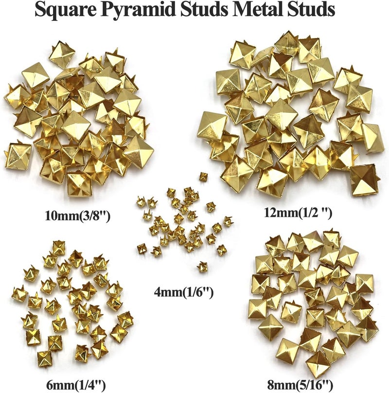 honigo Gold 150pcs Square Pyramid Studs Metal Studs Spikes for Clothing,Shoe,Leather,Jacket,Punk,Crafts,Clothes,Jeans,Jewelry4/6/8/10/12mm - Image 4